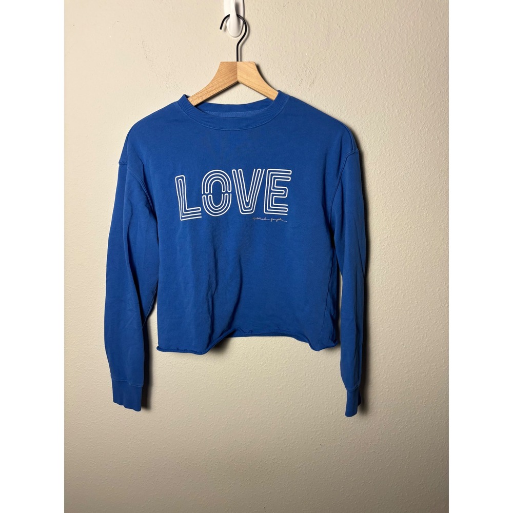 Spiritual Gangster Blue Love Graphic Cropped French Terry Sweatshirt Small